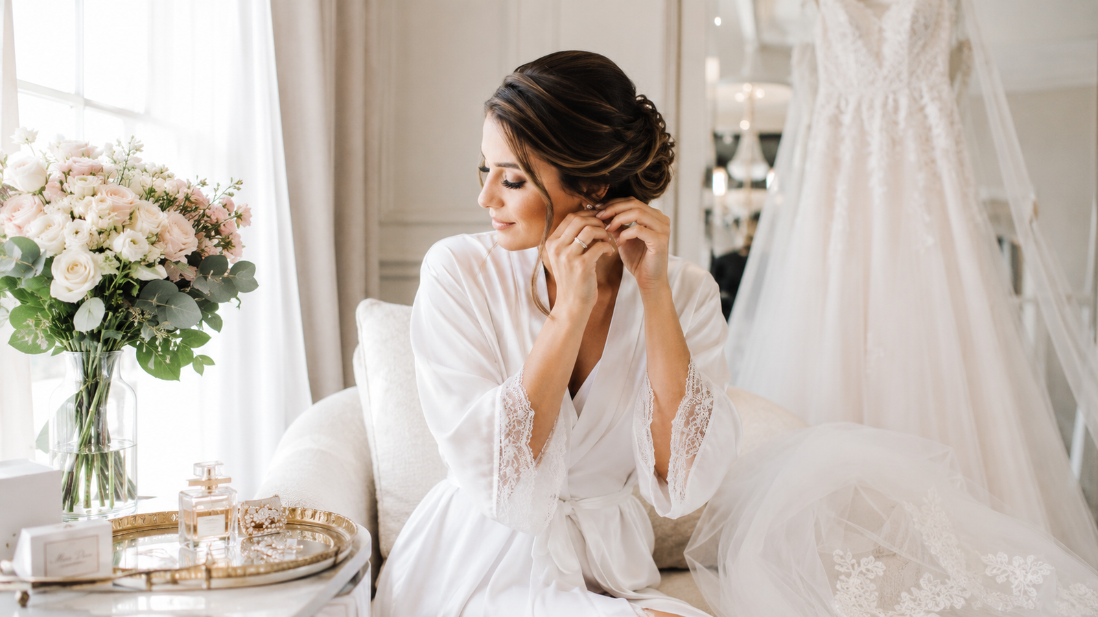 Bride getting ready in soft morning light