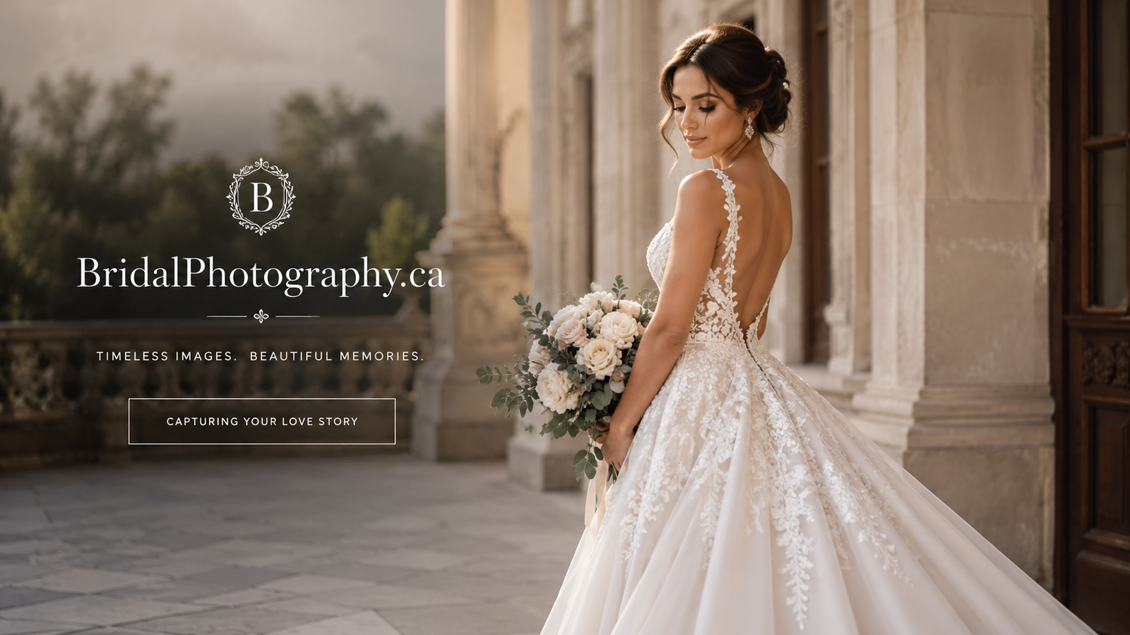 Elegant bridal portrait on a terrace